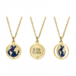 Silver Necklaces Blue Enamel Necklace - World 13 mm - 38 + 4 cm - Gold Plated and Rhodium Silver