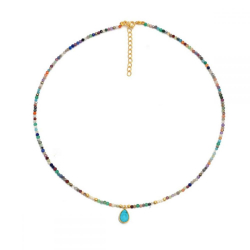 Silver Stone Necklaces Turquoise Multi Mineral Necklace 39+4 cm Gold Plated