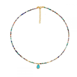 Colliers Argent Minéral Collier Minéral Multi Turquoise 39+4 cm Dorure Or