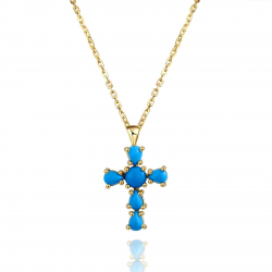 Silver Stone Necklaces Stone Necklace - Cross 12-16mm - Gold Plated - Turquoise