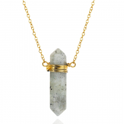 Silver Stone Necklaces Mineral Necklace - Crystal 26 * 6 mm - 38+3 cm - Gold Plated and Rhodium Silver