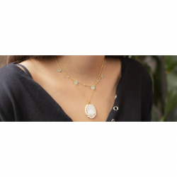 Steel Stones Necklaces Steel Necklace - Nacar Mineral - Vigin - 55 cm - Gold Plated