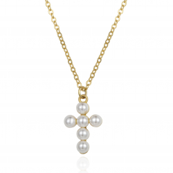Silver Stone Necklaces Pearl Necklace - Cross 9*12 mm - Gold Plated and Rhodium Silver