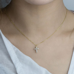 Silver Stone Necklaces Pearl Necklace - Cross 9*12 mm - Gold Plated and Rhodium Silver