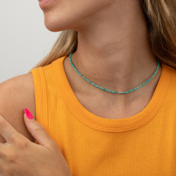 Silver Stone Necklaces Mineral Choker - 36+5cm - Gold Plated - Turquoise