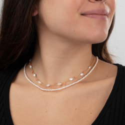 Colliers Argent Minéral Minéral Choker - 38+4 cm - 2,5 à 3 mm - Perle - Dorure Or