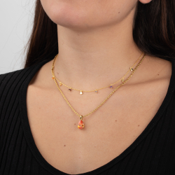 Silver Stone Necklaces Multi Minerals Necklace - 40 + 6 cm - Gold Plated and Rhodium Silver