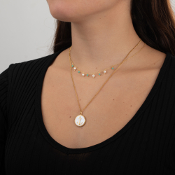 Silver Stone Necklaces Turquoise Pearl Minerals Necklace - 40 + 6 cm - Gold Plated and Rhodium Silver