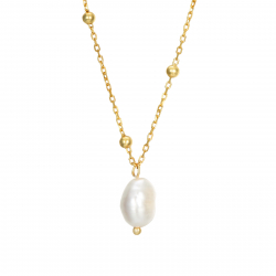 Silver Stone Necklaces Pearl Necklace - Pearl 9,5*7mm - Gold Plated and Rhodium Silver