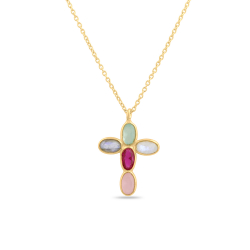 Silver Stone Necklaces Mineral Necklace - Cross 18*13,5mm - 38+5cm - Gold Plated
