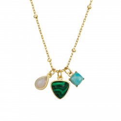 Silver Stone Necklaces Minerals Necklace - Malachite, Amazonite, Moonstone - 38 + 4 cm - Gold Plated and Rhodium Silver