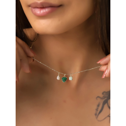 Silver Stone Necklaces Minerals Necklace - Malachite, Amazonite, Moonstone - 38 + 4 cm - Gold Plated and Rhodium Silver
