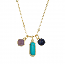  Necklace Minerals - Amethyst, Lapis Lazuli, Turquoise - 38 + 4 cm - Gold Plated and Rhodium Silver