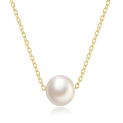 Silver Stone Necklaces Mineral Necklace - Cultured Pearl 8 mm, 9 mm, 10.5 mm - 39+5 cm - Gold Plated and Rhodium Silver