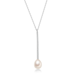  Necklace Mineral Barra - Cultured Pearl 8,5 - 9 mm - 39+5 cm - Gold Plated and Rhodium Silver