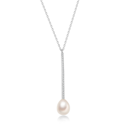  Necklace Mineral Barra - Cultured Pearl 8,5 - 9 mm - 39+5 cm - Rhodium Silver