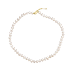 Silver Stone Necklaces Necklace Mineral - Cultured Pearl 6 - 7 mm - 38+4 cm - Gold Plated and Rhodium Silver