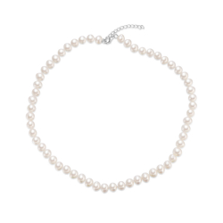  Necklace Mineral - Cultured Pearl 6 - 7 mm - 38+4 cm - Gold Plated and Rhodium Silver