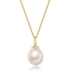 Silver Stone Necklaces Mineral Necklace - Baroque Cultured Pearl 13 - 15 mm - 40+5 cm - Gold Plated and Silver Plated Rhodium Plated