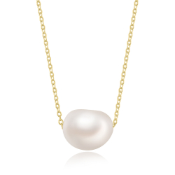 Silver Stone Necklaces Mineral Necklace - Baroque Cultured Pearl 13 - 15 mm - 40+5 cm - Gold Plated and Rhodium Plated