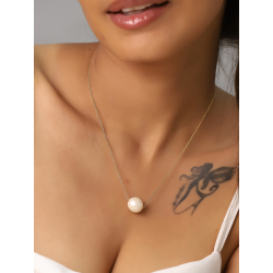 Silver Stone Necklaces Mineral Necklace - Baroque Cultured Pearl 13 - 15 mm - 40+5 cm - Gold Plated and Rhodium Plated