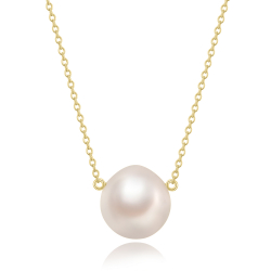 Silver Stone Necklaces Necklace Mineral - Baroque Cultured Pearl 12 - 13 mm - 40+5 cm - Gold Plated and Rhodium Silver