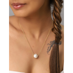 Silver Stone Necklaces Necklace Mineral - Baroque Cultured Pearl 12 - 13 mm - 40+5 cm - Gold Plated and Rhodium Silver
