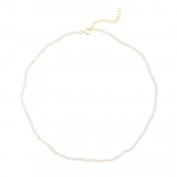 Silver Stone Necklaces Mineral Choker - 38+4 cm - 2.5 to 3 mm - Pearl - Gold Plated