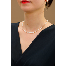 Silver Stone Necklaces Mineral Choker - 38+4 cm - 2.5 to 3 mm - Pearl - Gold Plated