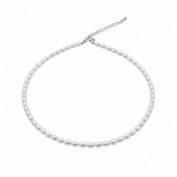 Colliers Argent Minéral Collier Minéral - Perle Cultivée 5 - 6 mm - 38+4 cm - Rhodium