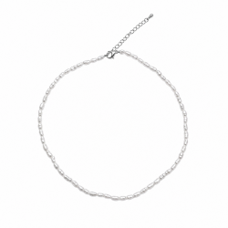 Colliers Argent Minéral Collier Minéral - Perle Cultivée 2 - 5 mm - 38+4 cm - Plaqué Rhodium