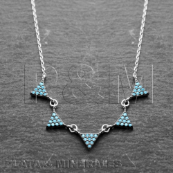 Silver Zirocn Necklaces Zirconia Necklace-5 Triangles - Blue Zirconia