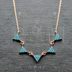 Silver Zirocn Necklaces Zirconia Necklace-5 Triangles - Blue Zirconia