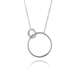 Silver Zirocn Necklaces Zirconia Necklace - 2 Circle - 38+5cm - White Zirconia