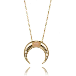 Silver Stone Necklaces Zirconia Necklace - Horn - 40+5cm - Rose Quartz