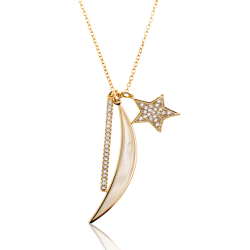 Colliers Argent Zircone Collier Zircone - Étoile et Lune - 60 cm