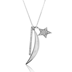Silver Zirocn Necklaces Zirconia Necklace - Star and Moon - 60cm