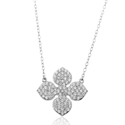 Silver Zirocn Necklaces Necklace Zirconia - Flower - 38+3cm