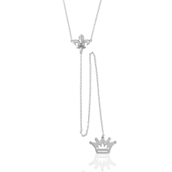 Silver Zirocn Necklaces Zirconia Necklace - Fleur de Lis and Crown - 51+18cm - Rhodium Silver