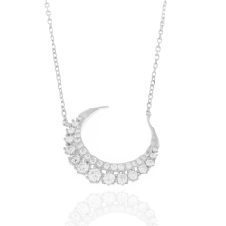 Silver Zirocn Necklaces Zirconia Necklace - Moon - 38+1+1cm