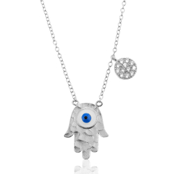 Silver Zirocn Necklaces Zirconia Necklace - Fatima Hand with Eye