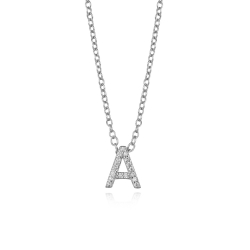 Silver Zirocn Necklaces Necklace Zirconia - Letter - 40+5cm