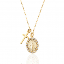 Silver Zirocn Necklaces Necklace Zirconia - Virgen and Cross - 36+4cm