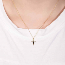 Silver Zirocn Necklaces Necklace Black Zirconia - Cross - 38+5cm