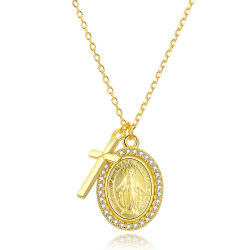 Silver Zirocn Necklaces Necklace Zirconia - Virgen and Cross - 38+5cm