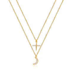 Silver Zirocn Necklaces Necklace Zirconia - Cross and Moon - 41+5cm