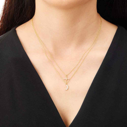 Silver Zirocn Necklaces Necklace Zirconia - Cross and Moon - 41+5cm