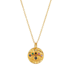 Silver Zirocn Necklaces Necklace - Eye of Horus - Zirconia Multi - 38+5cm