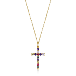 Silver Zirocn Necklaces Necklace Cross - Multicolour Zirconia - 40+10cm