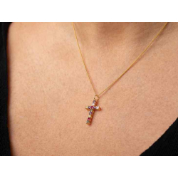 Silver Zirocn Necklaces Necklace Cross - Multicolour Zirconia - 40+10cm